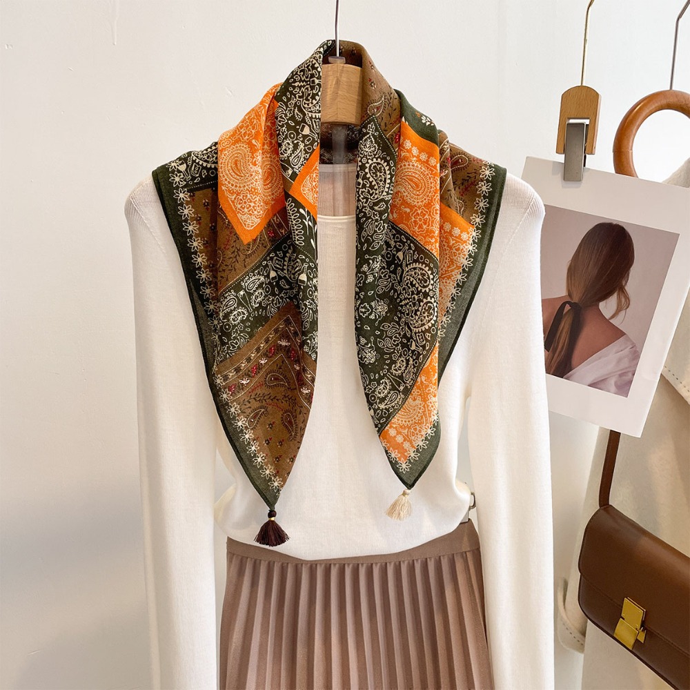 Ascot Neck Scarf - Tassel Scarf Women Square Cotton Feeling