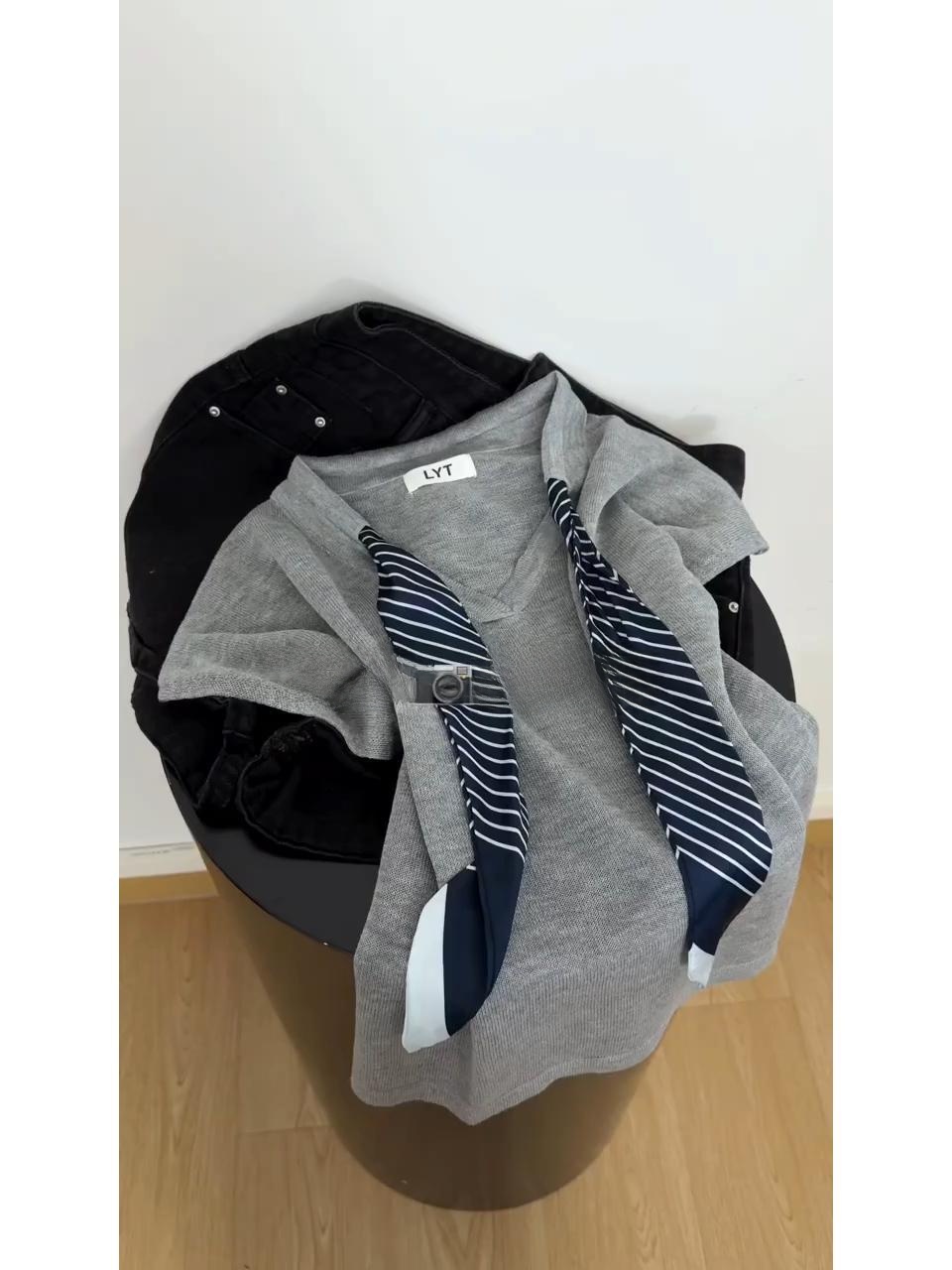 Silk Tie Striped - Korean Style Slim Fit Knitted Top
