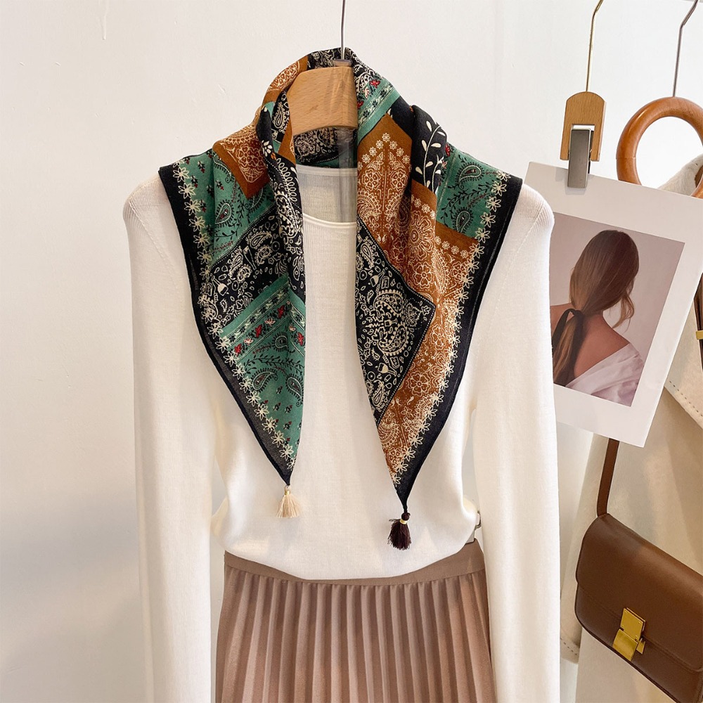 Tassel Scarf Women Square Cott - Ascot Neck Scarf 评论和价格
