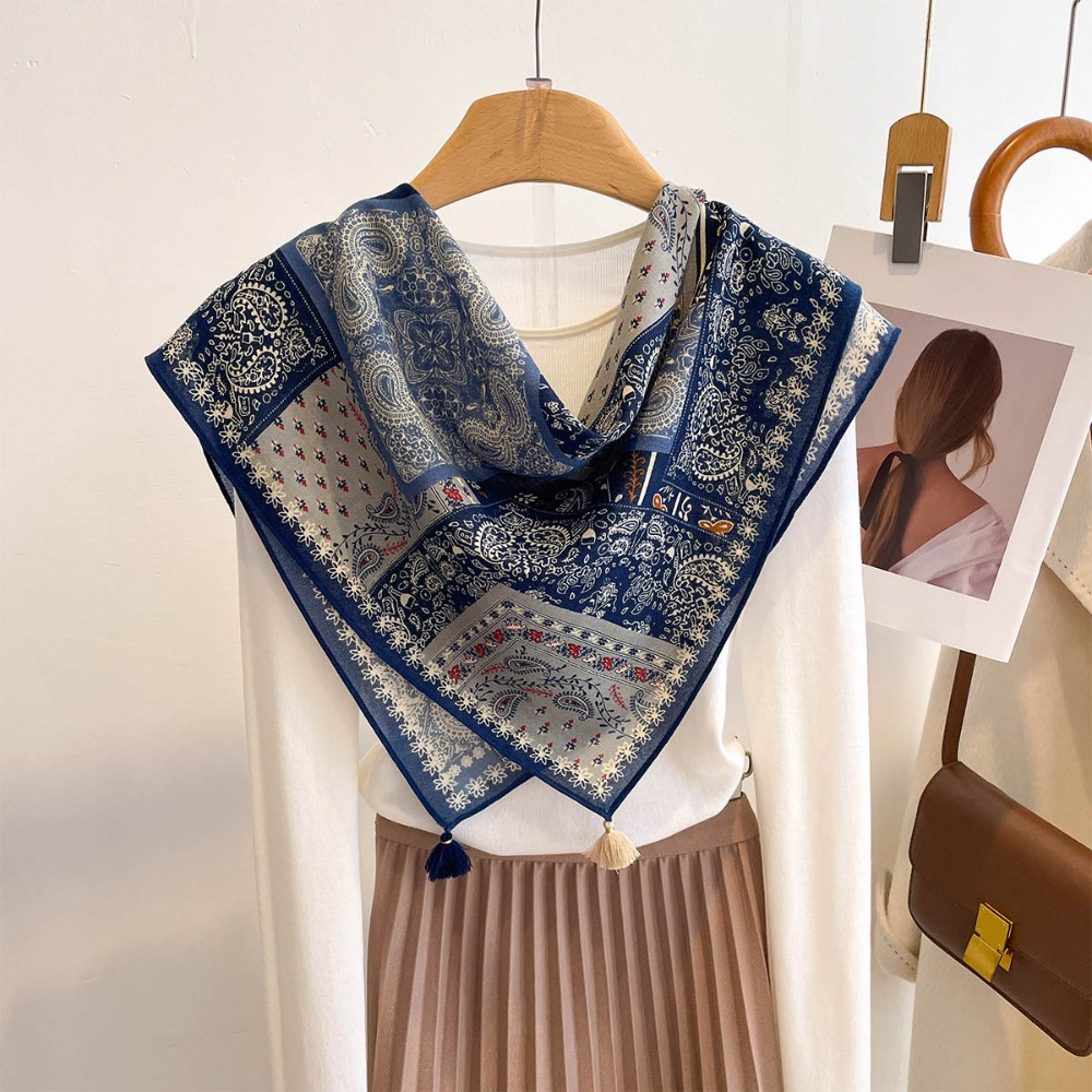 Tassel Scarf Women Square Cott - Ascot Neck Scarf 评论和价格